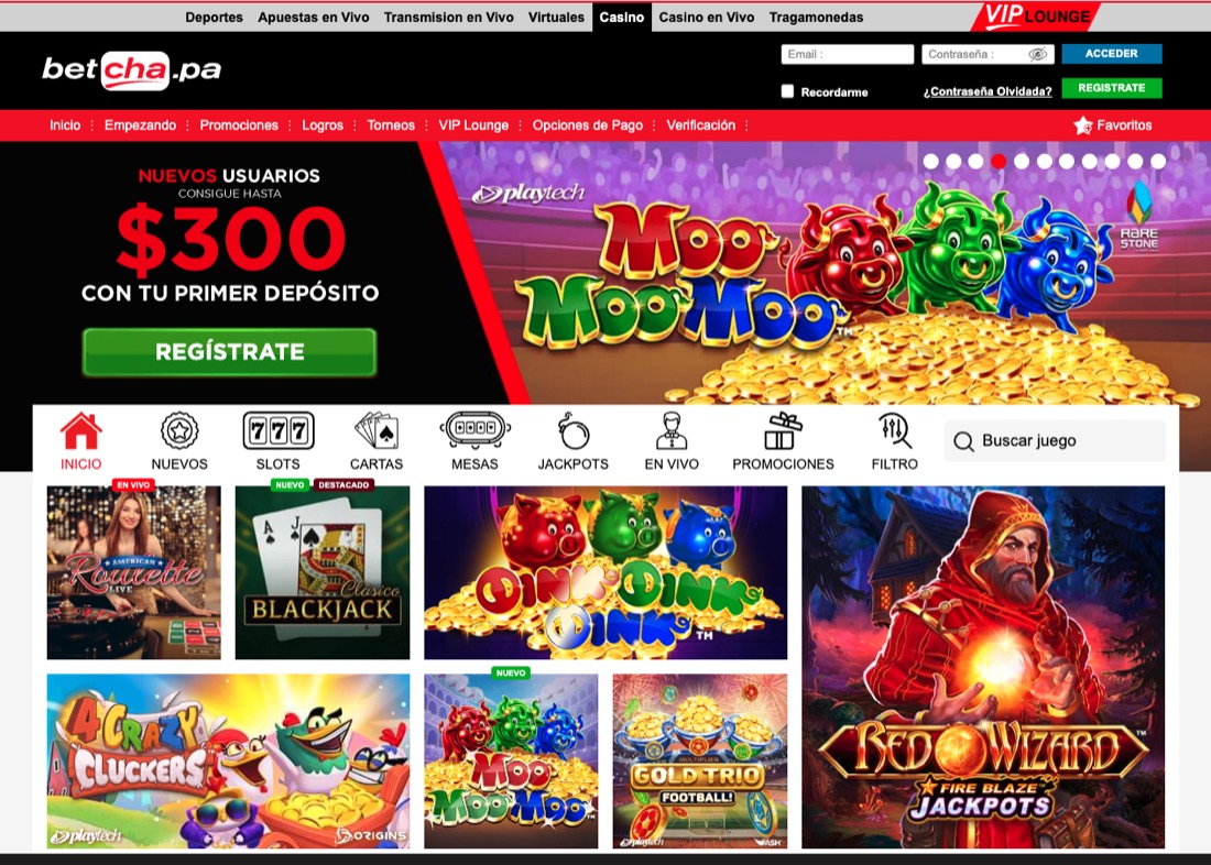 Casino de Betcha Panamá con el bono de bienvenida de hasta 300 dólares y juegos de Playtech