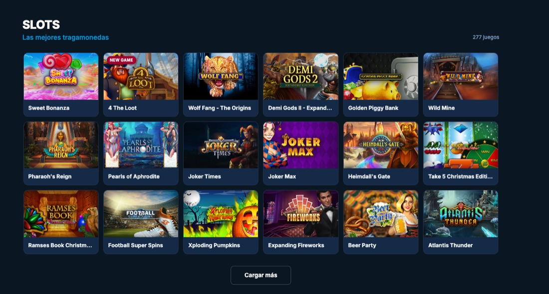 Sección de tragamonedas de Betcris Panamá con Sweet Bonanza, Joker Max y otros juegos populares