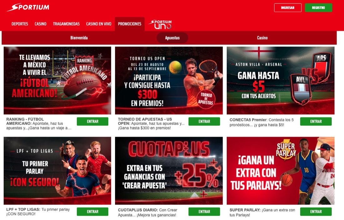 Promociones de Sportium Panamá: torneo del US Open, Cuotaplus diario, Super Parlay y Conecta5